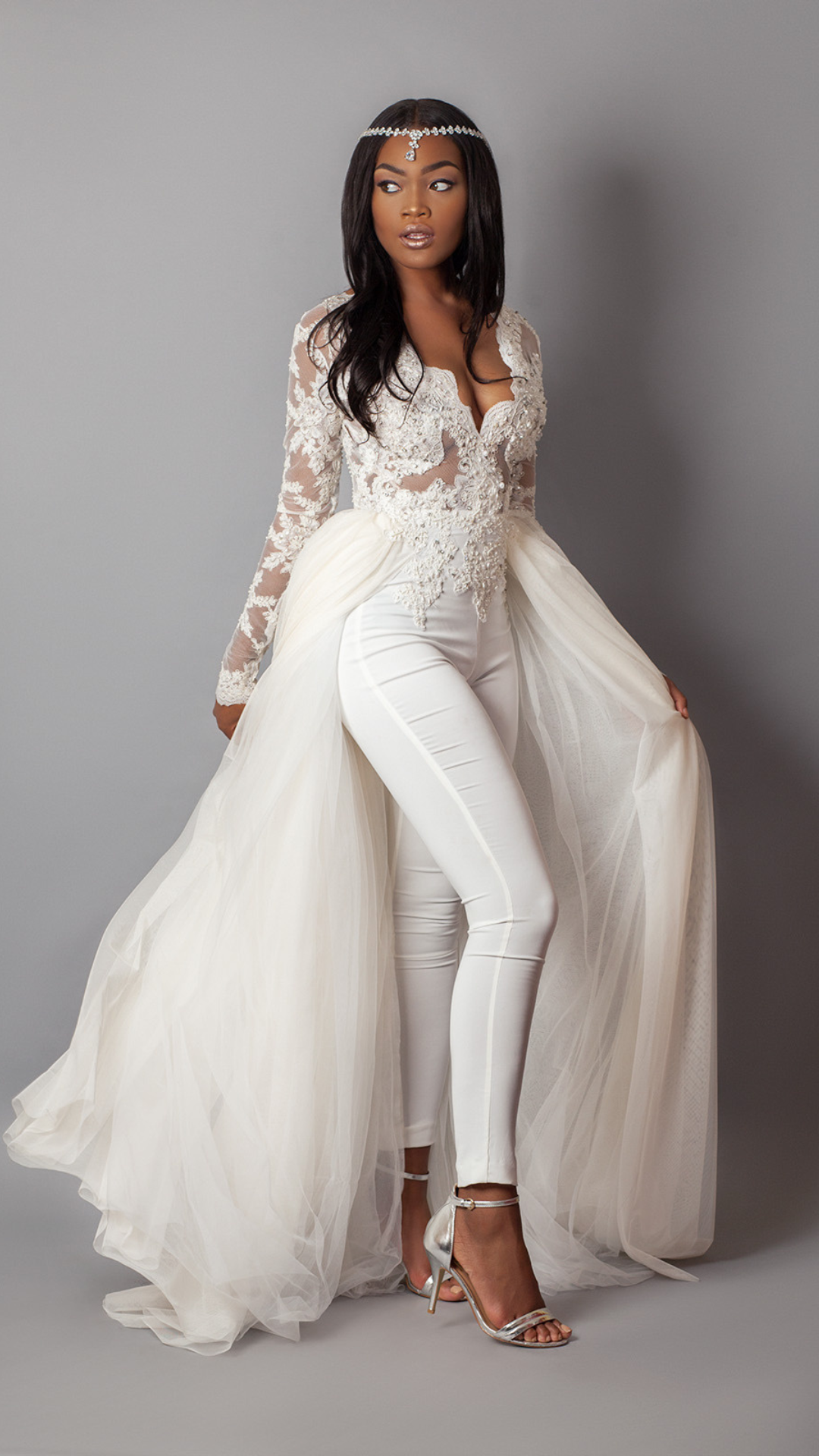 Bridal jumpsuit with skirt on sale